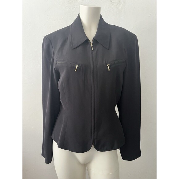 80s Allison Taylor Black Career Jacket Size M Business Casual Full Zip Fitted - Picture 1 of 5